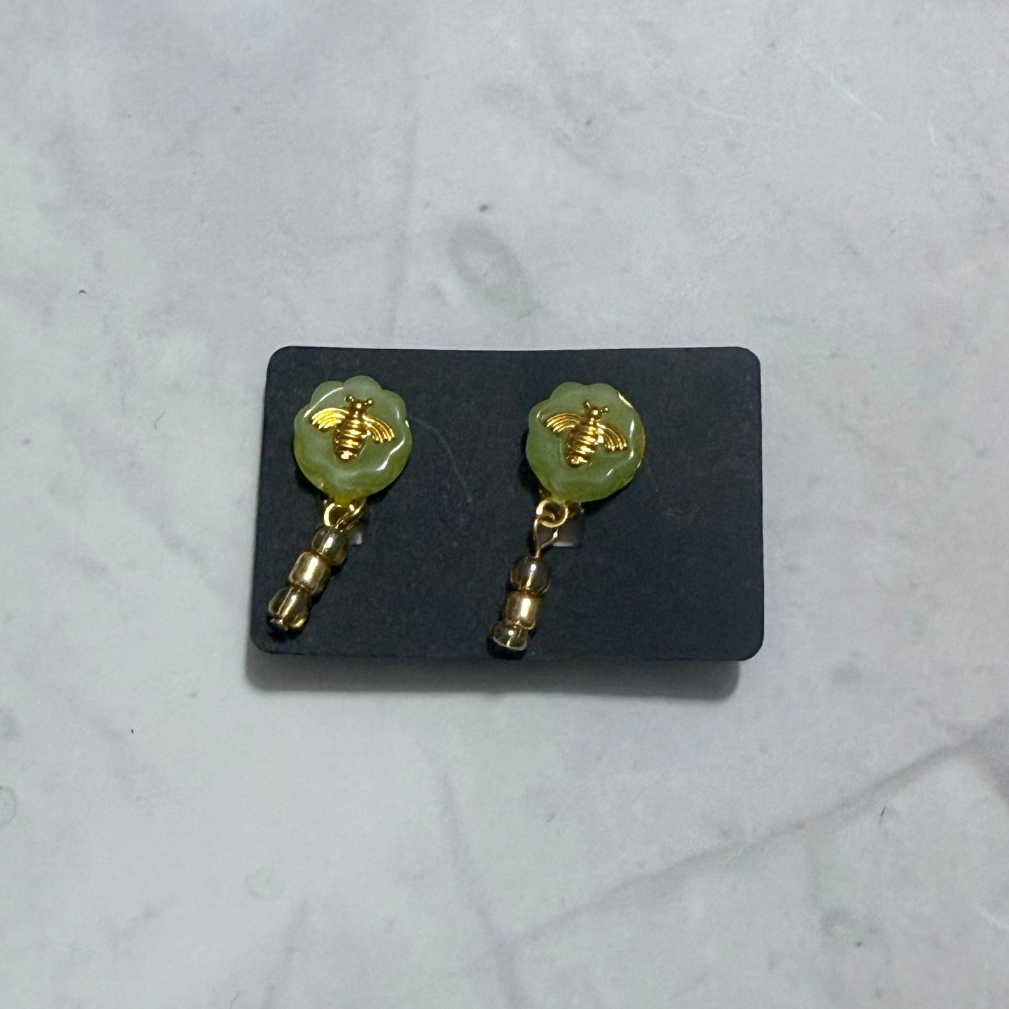 Green Gemstone Bee CLIP ON Dangle Earring