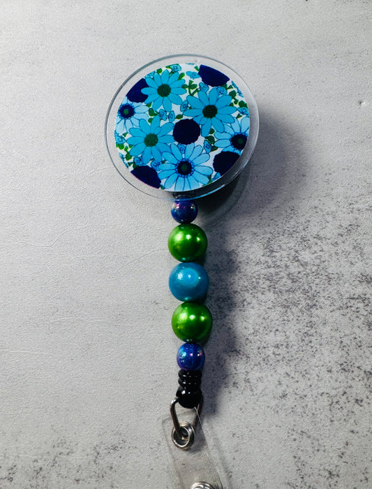 Blue Daisies v1 Badge Reel with Clip