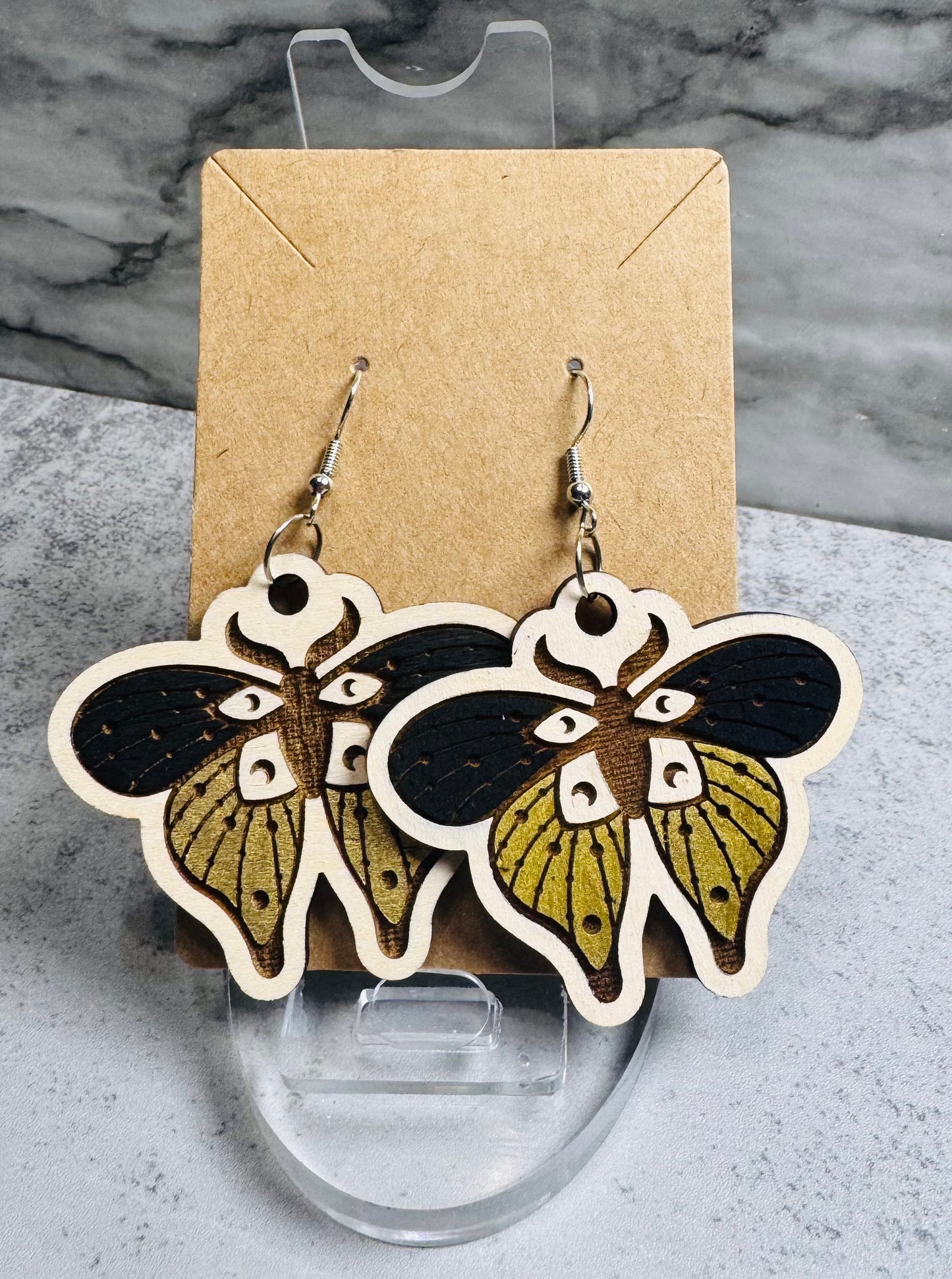 Gold and Black Moth Dangle Earring