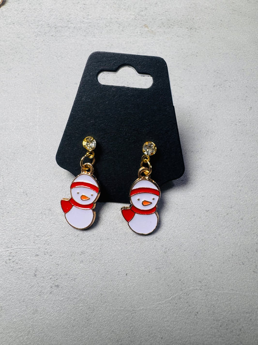 Snowman with Red Scarf on CZ Stud Dangle