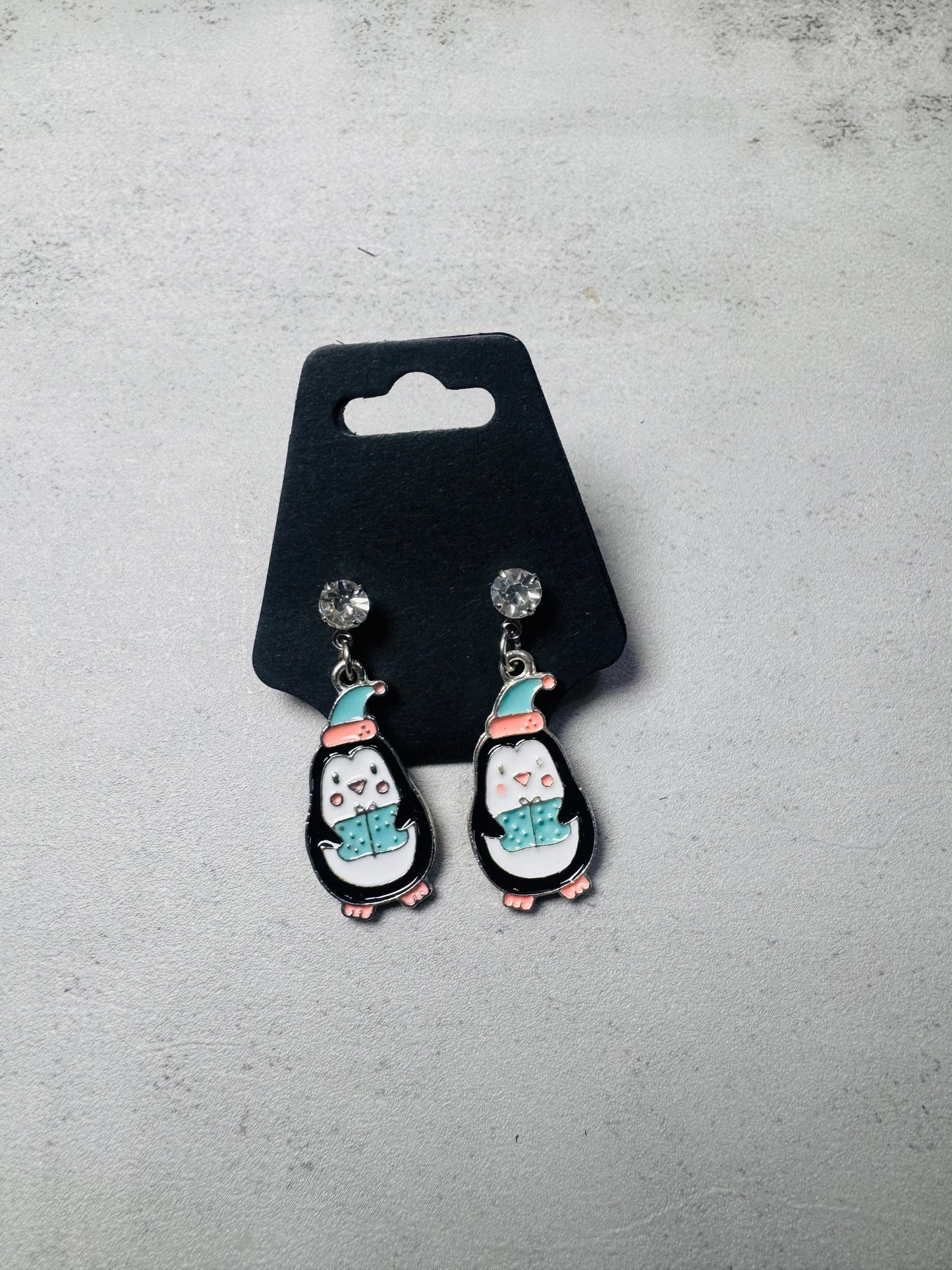 Present Penguin on CZ Stud Dangle