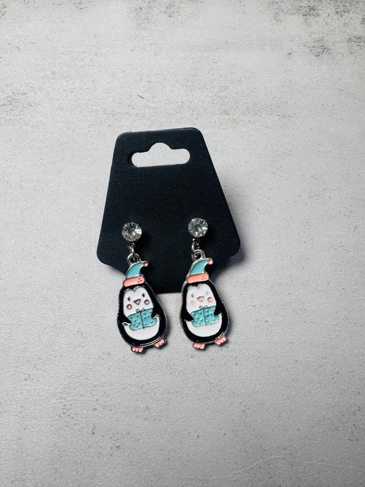 Present Penguin on CZ Stud Dangle
