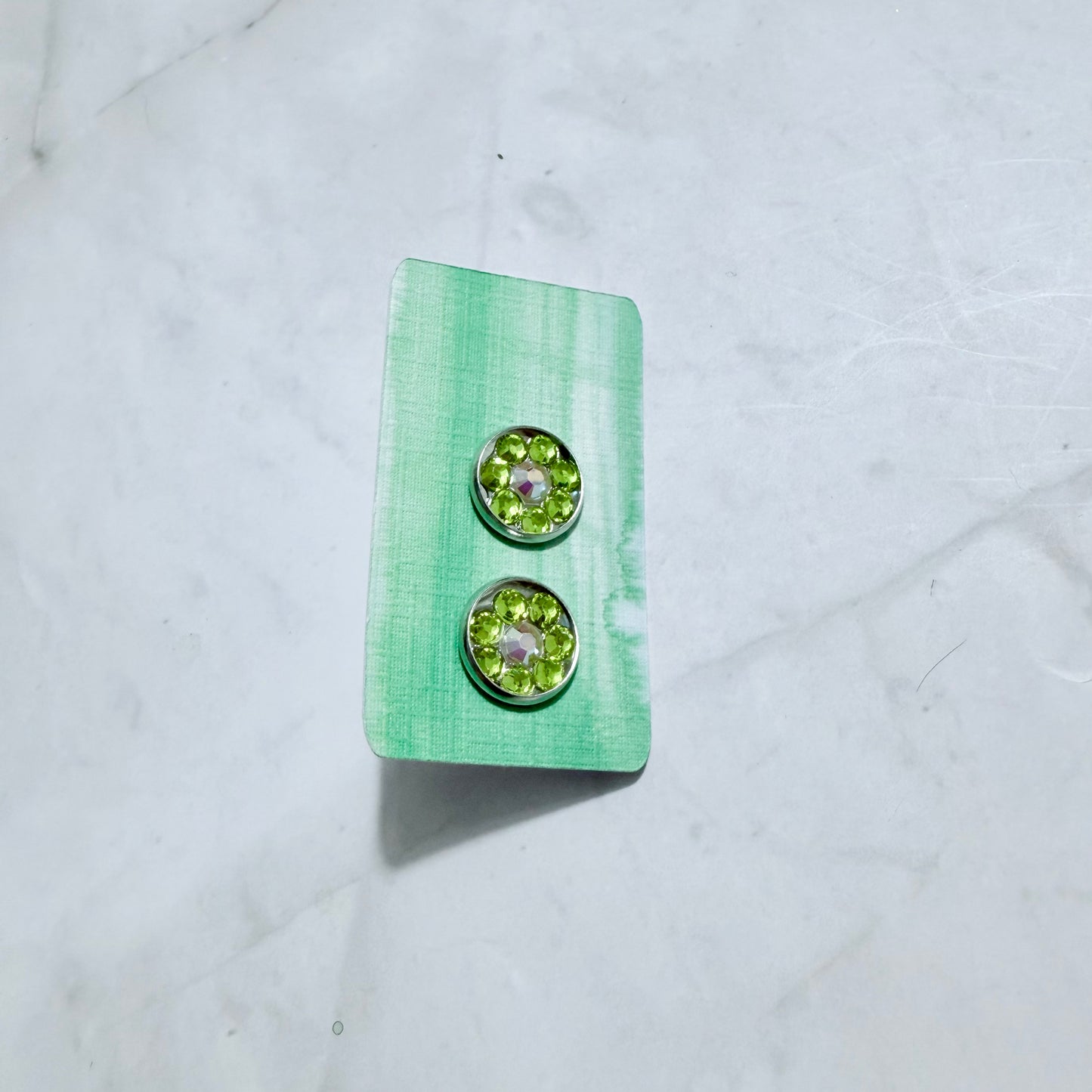 Light Green Rhinestone Flower Stud Earring