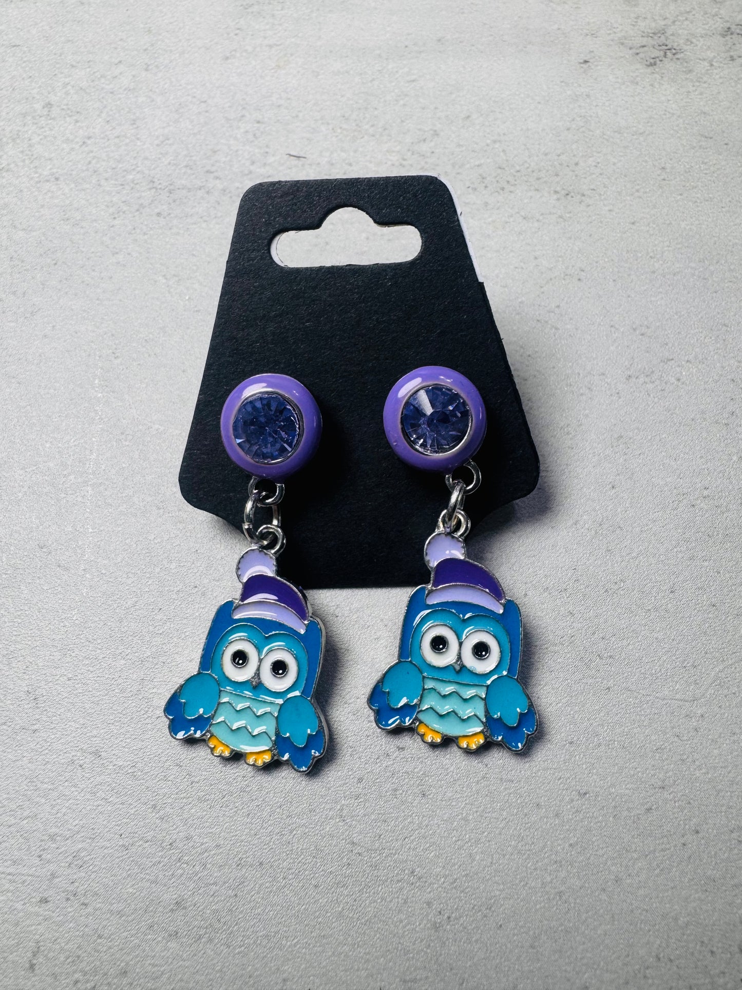 Winter Owl on Purple Gemstone Stud Dangle