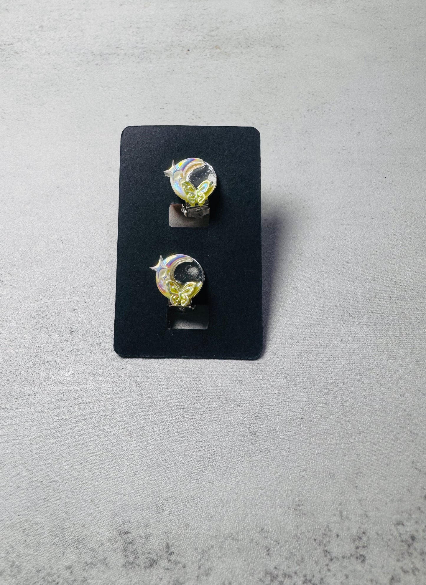 Yellow butterfly & moon CLIP ON Stud Earring