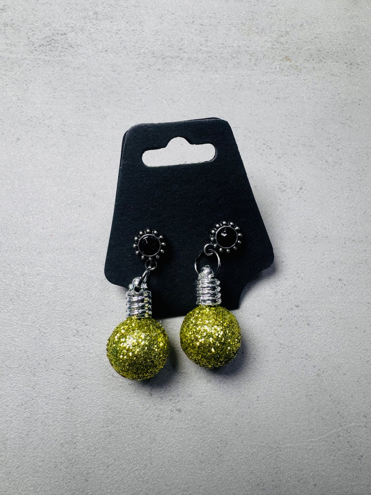 Lime Green Xmas Ornament w/Black CZ Stud Dangle