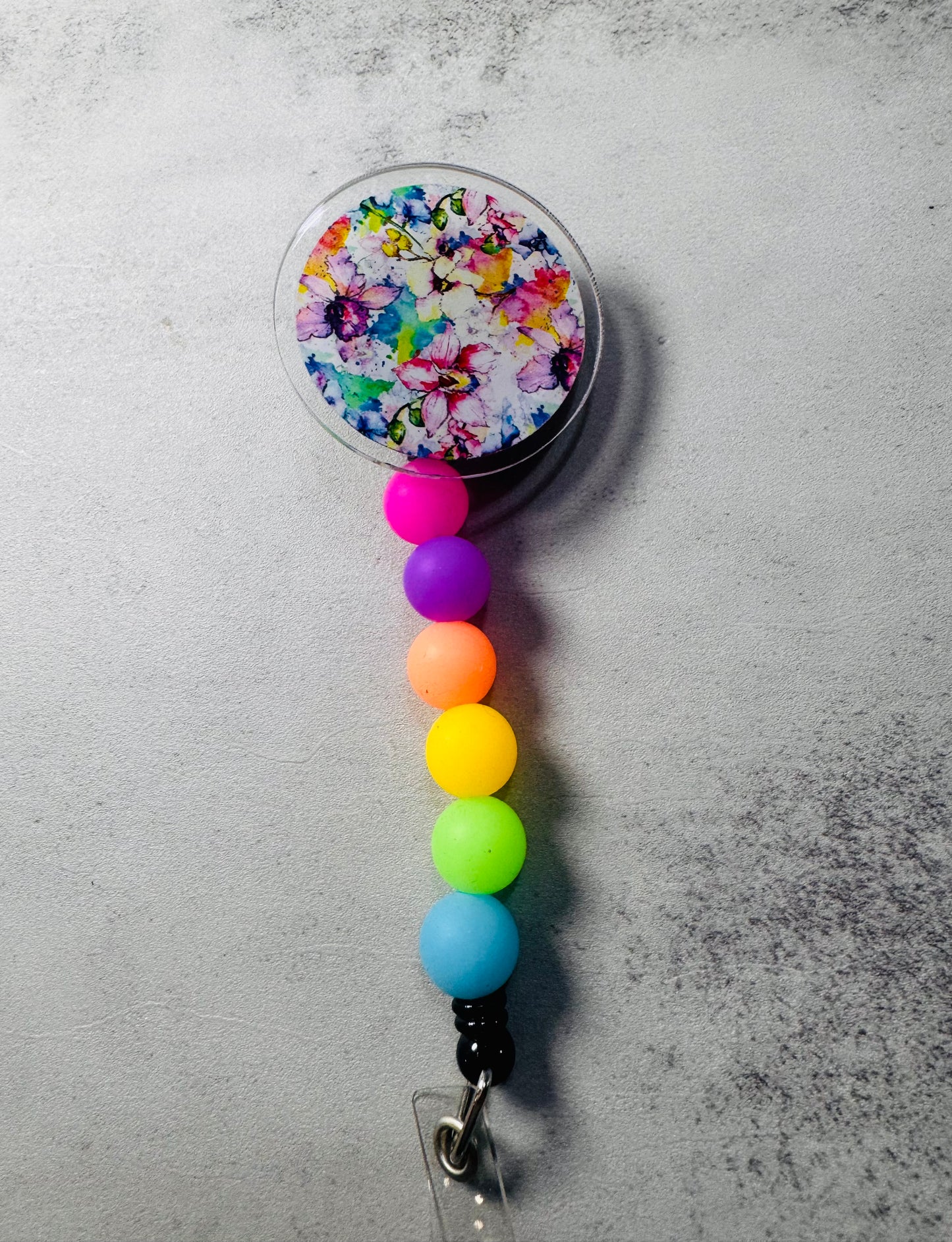 Rainbow Floral v1 Badge Reel with Clip