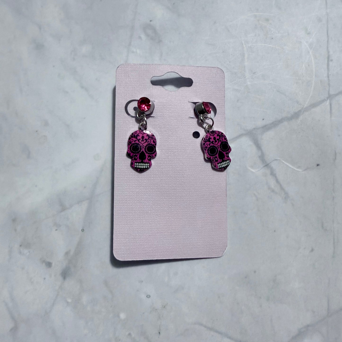 Pink/Black Sugar Skull Dangle