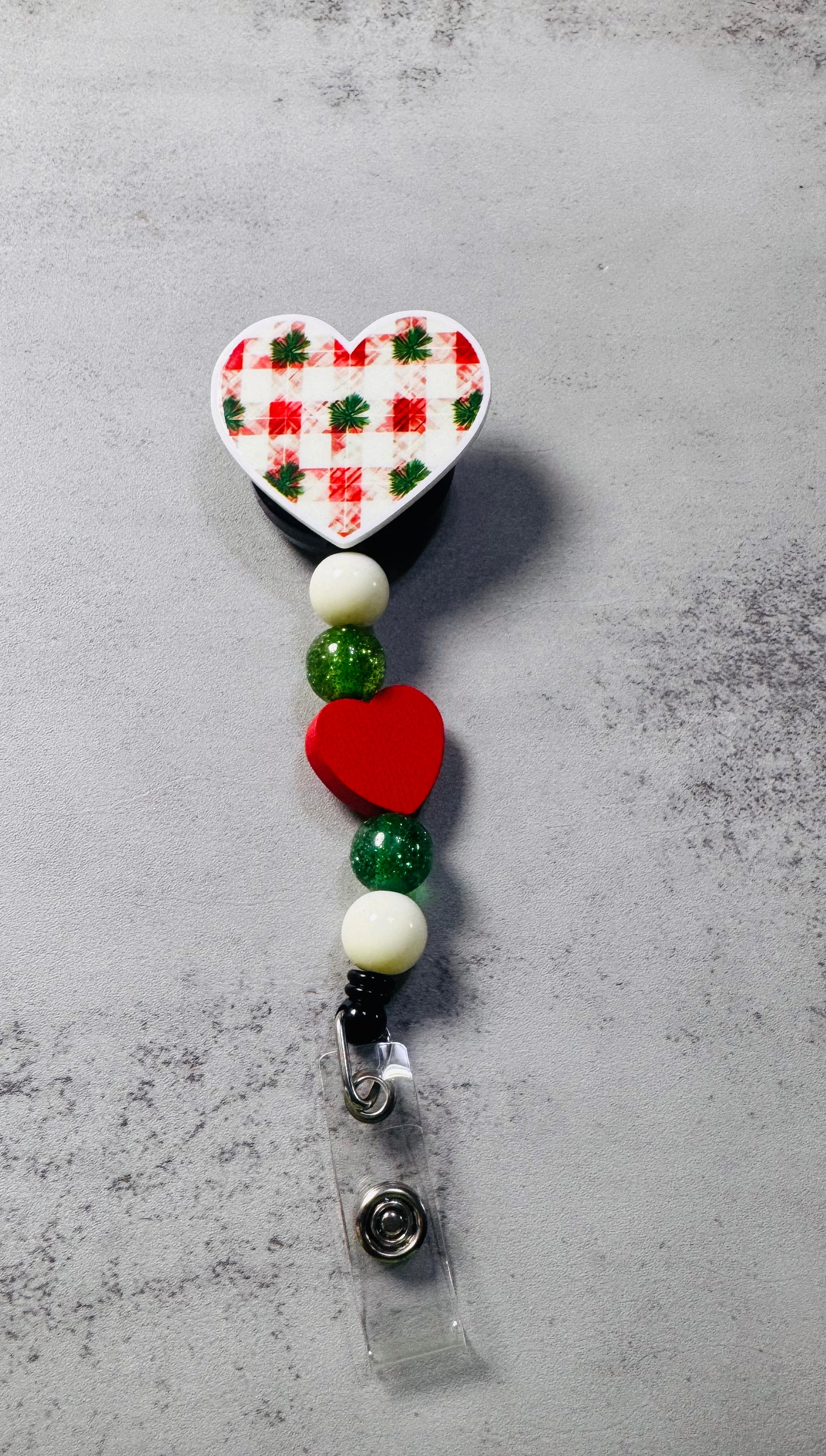 Plaid Heart Badge Reel with Clip