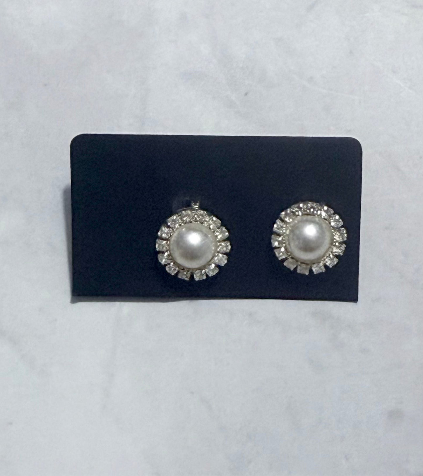 Pearl Rhinestone CLIP ON Stud Earring