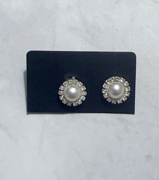 Pearl Rhinestone CLIP ON Stud Earring