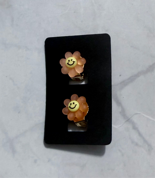 Orange Glow Flower CLIP ON Stud Earring