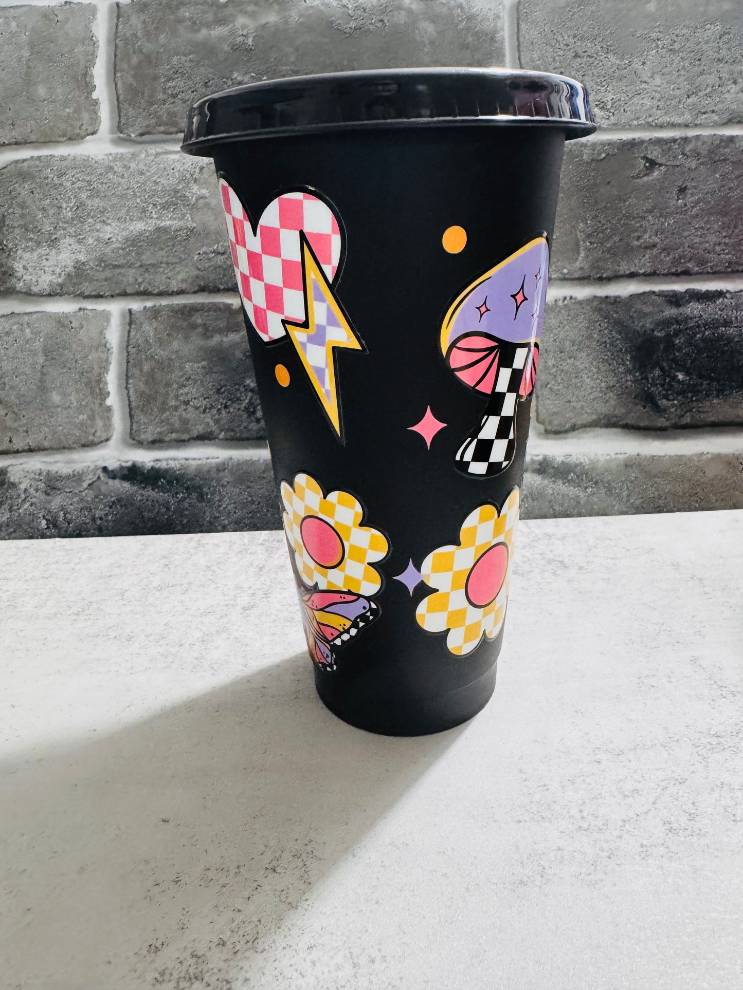 24 ounce cold cup- checkered retro
