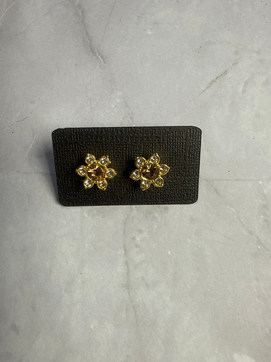 Light Brown and Clear Flower Stud Earring