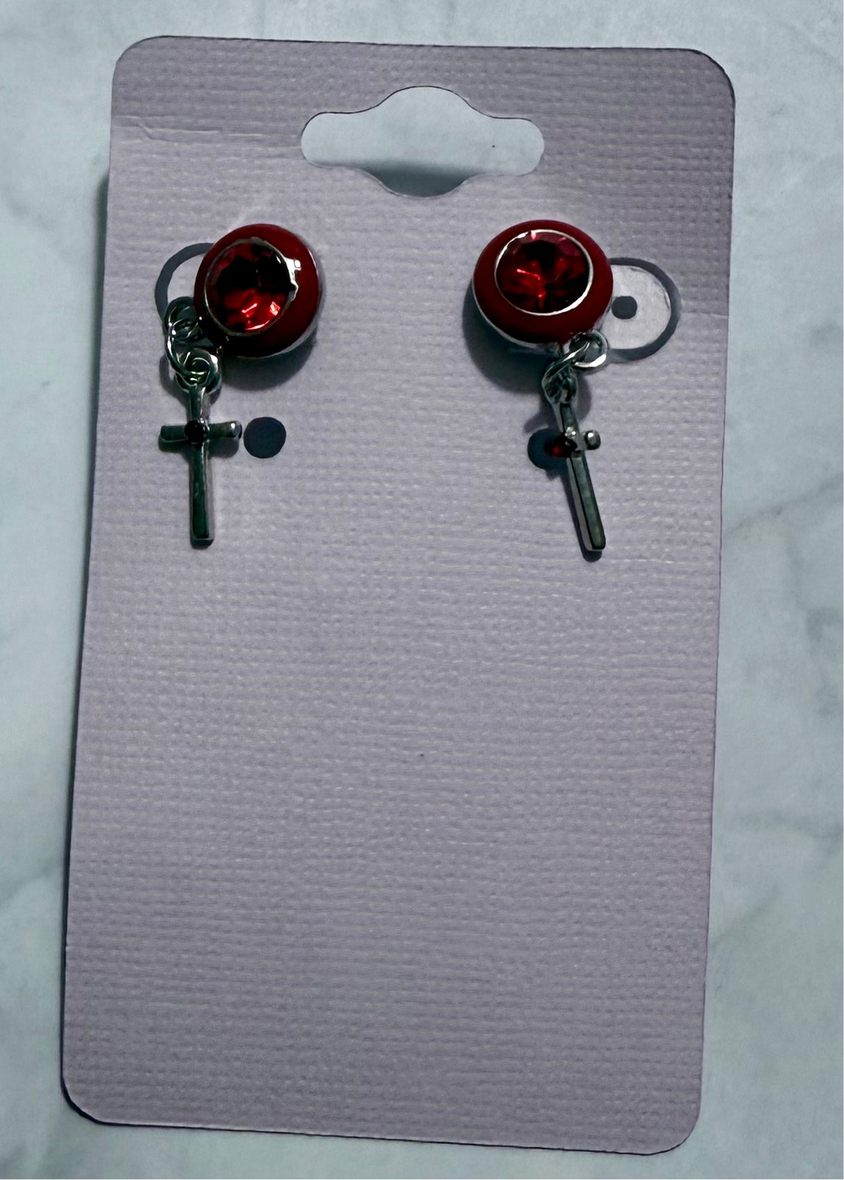 Red Double Rhinestone Cross Dangle