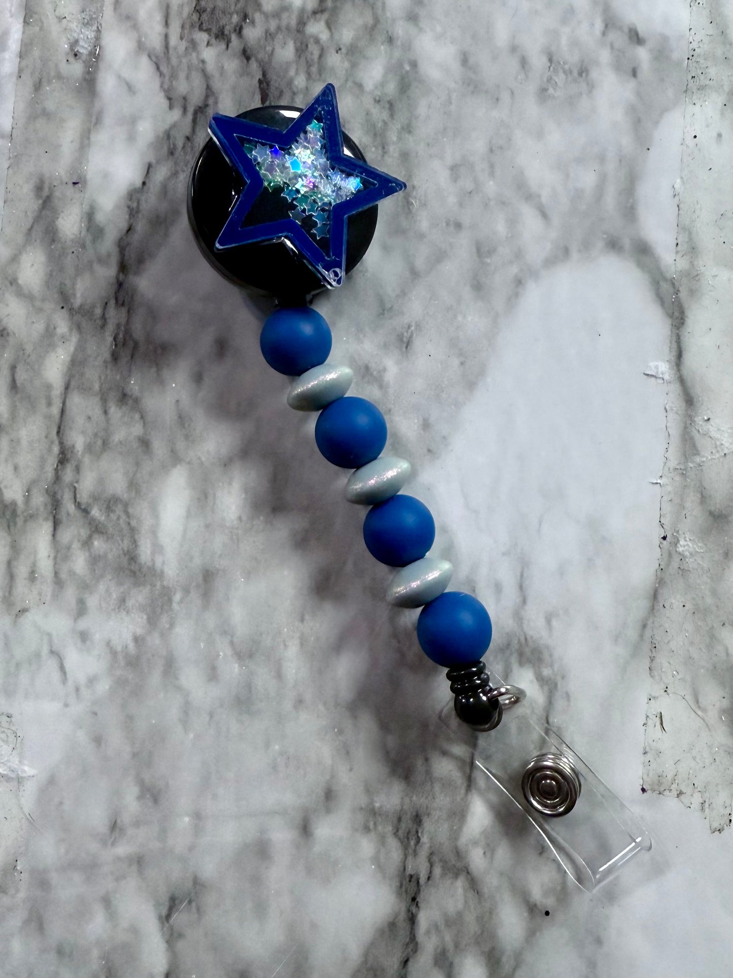Blue Star Shaker Badge Reel Clip