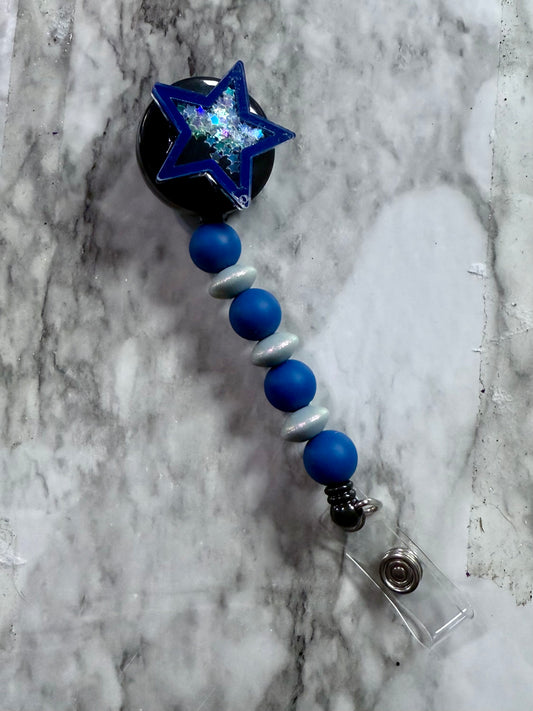 Blue Star Shaker Badge Reel Clip