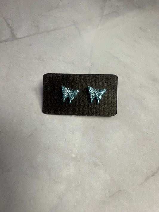 Blue Butterfly Druzy Stud Earrings