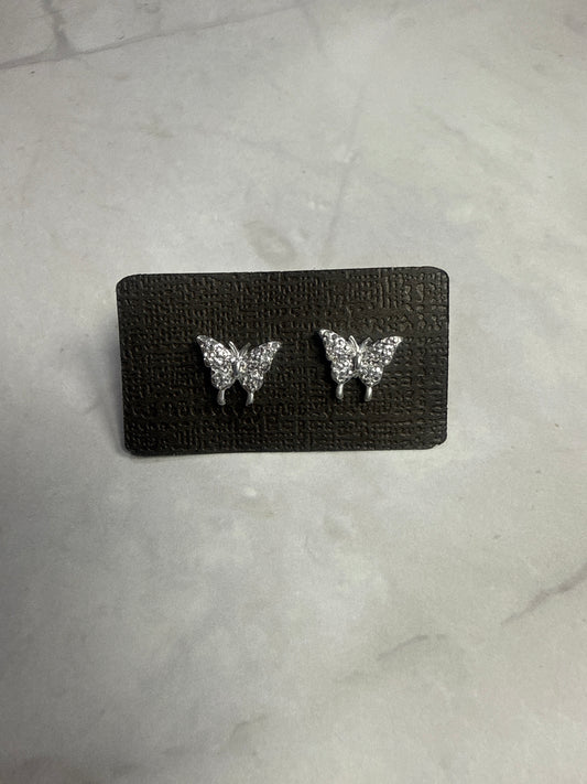 Silver Butterfly Druzy Stud Earrings