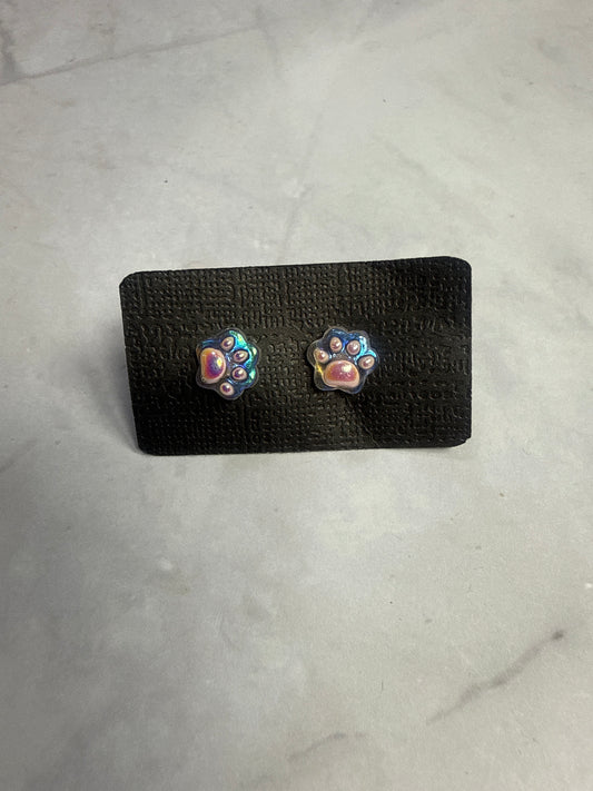 Light Pink Iridescent Paw Print Stud Earrings