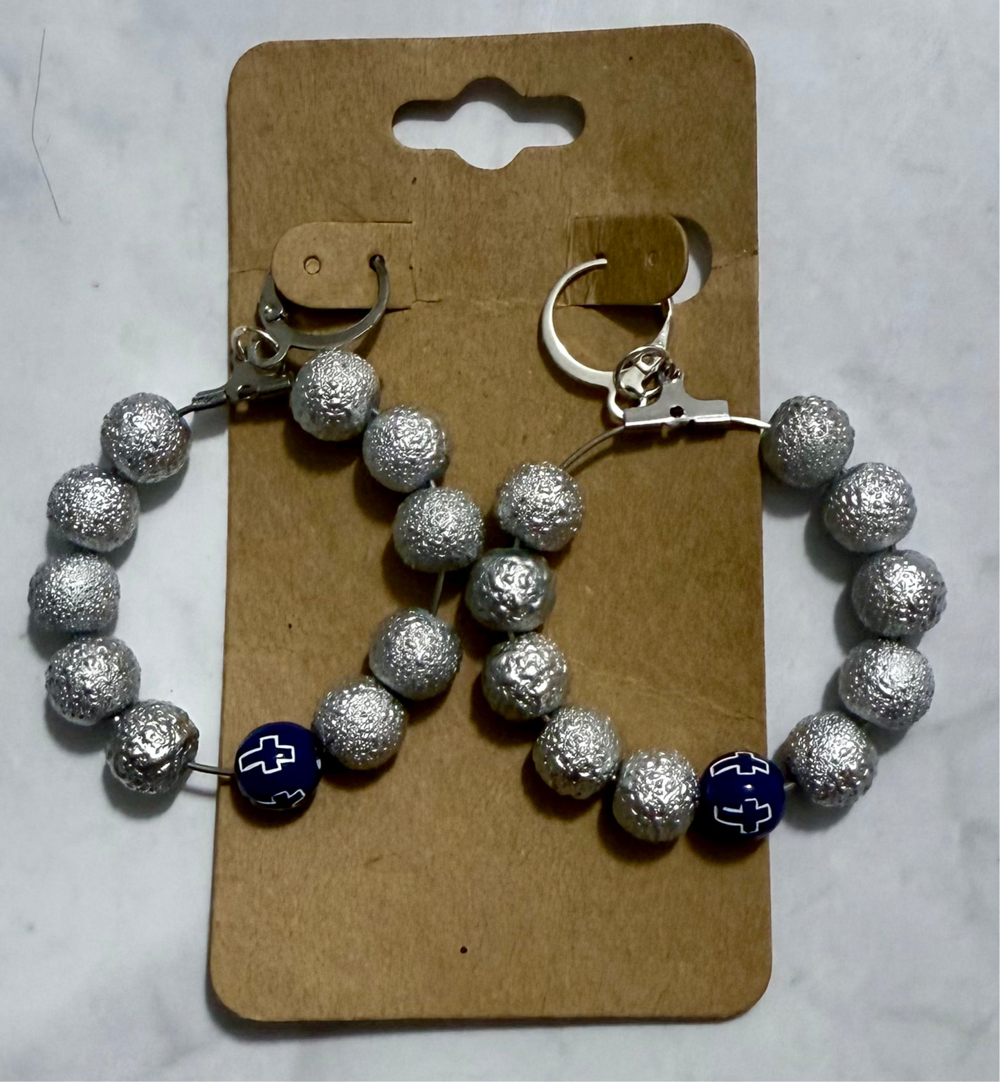 Silver/Blue Cross Dangle