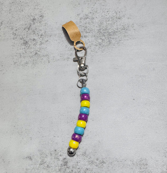Yellow blue purple beaded Keychain