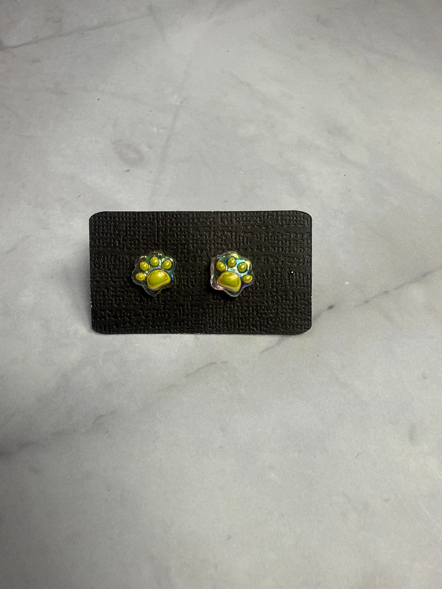 Yellow Iridescent Paw Print Stud Earrings