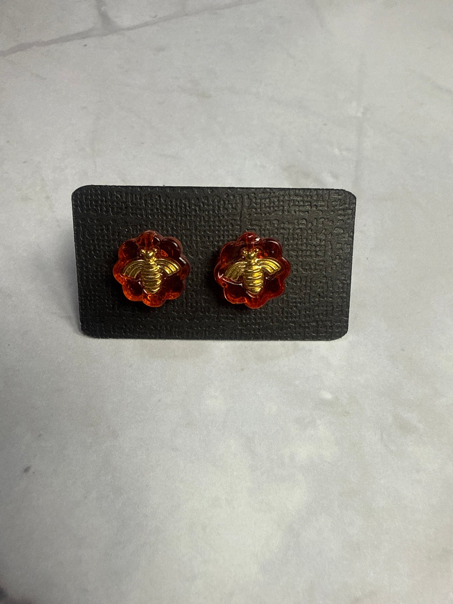 Orange Bee Stud Earrings