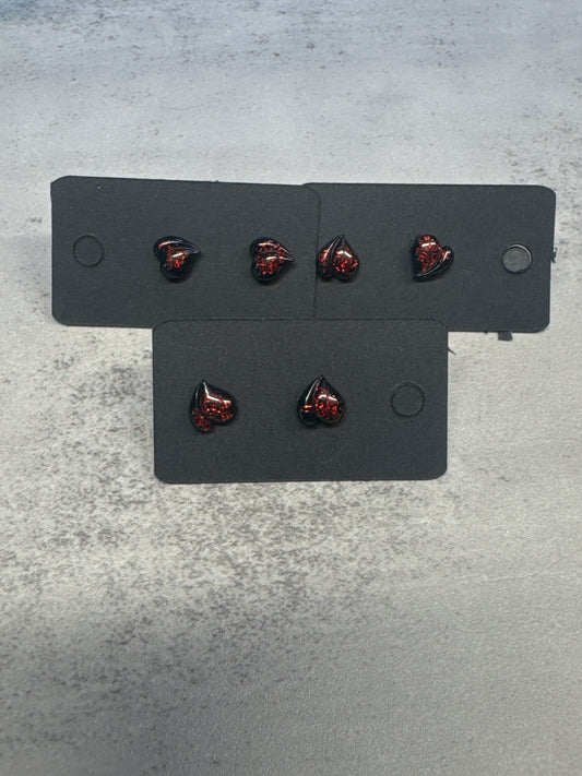 Black and Red Glitter Heart Stud Earring
