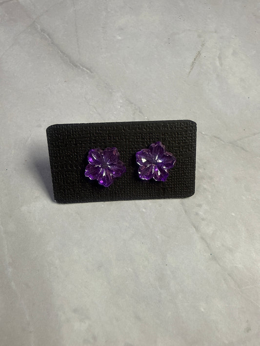 Purple Crystal Flower Stud Earring