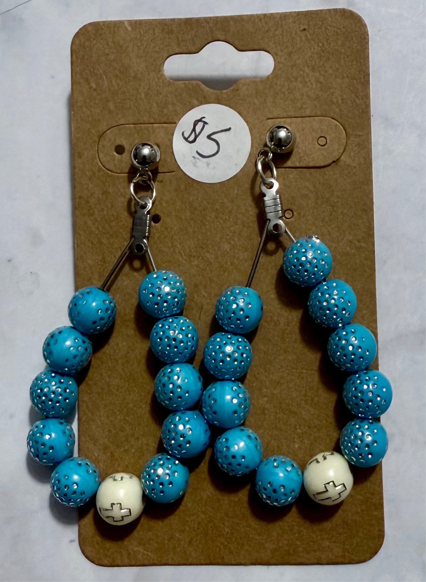 Light Blue/Silver Cross Dangle