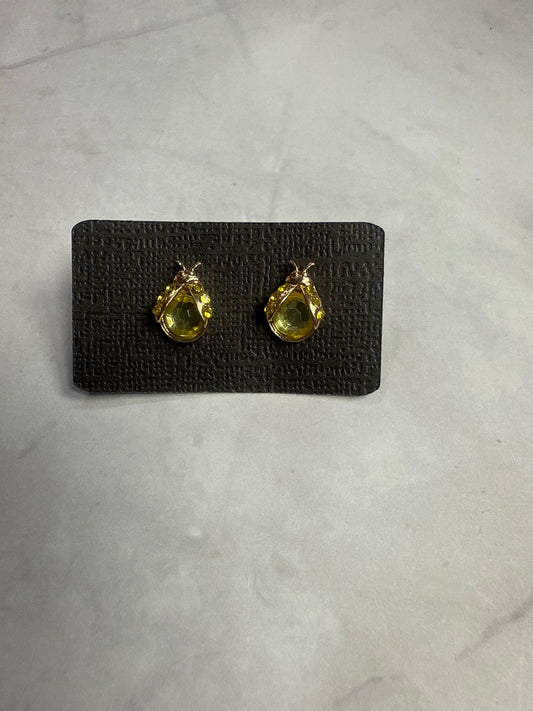 Yellow Crystal Ladybug Stud Earrings