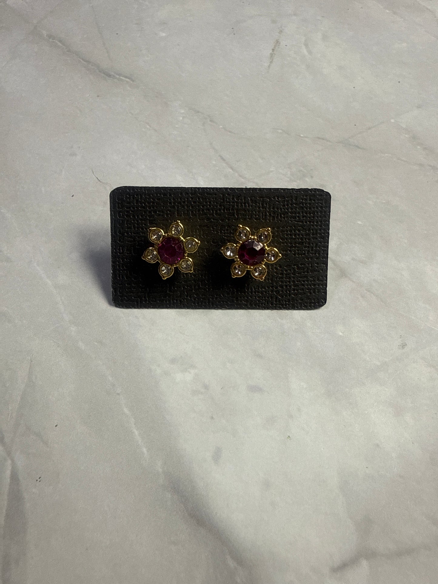 Pink and Clear Flower Stud Earring