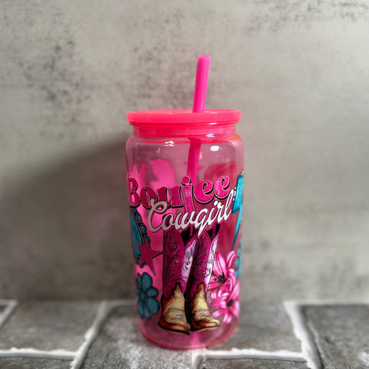 Boujee Cowgirl 16oz Pink Glass Libby