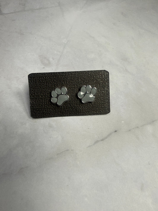 Gray Paw Print Stud Earrings