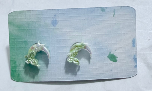 Green Ab Butterfly Moon Stud Earring