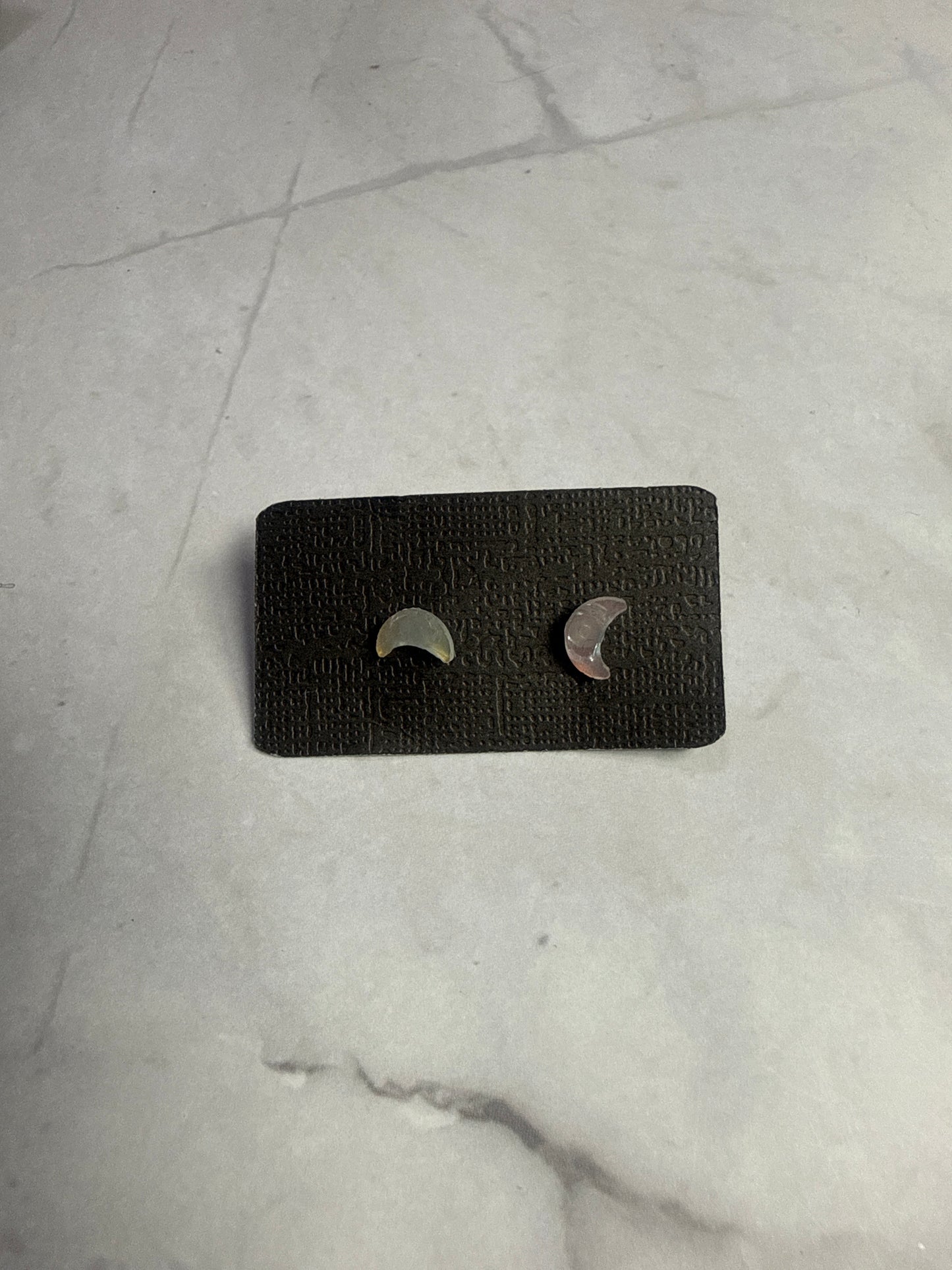 Blue Iridescent Moon Stud Earrings