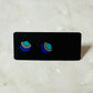 Triple Circle Purple, Silver, Teal Hexagon Shape Stud Earring