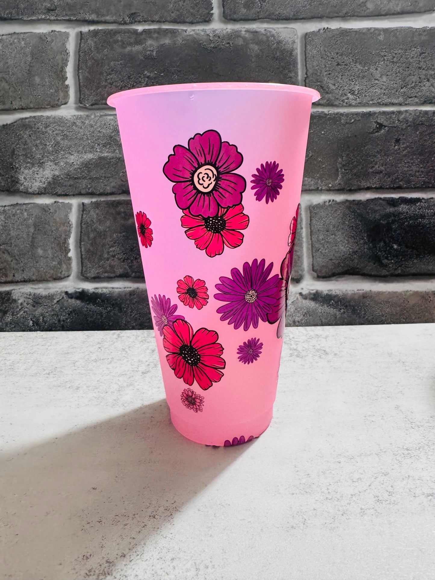 24 ounce cold cup- purple and pink floral