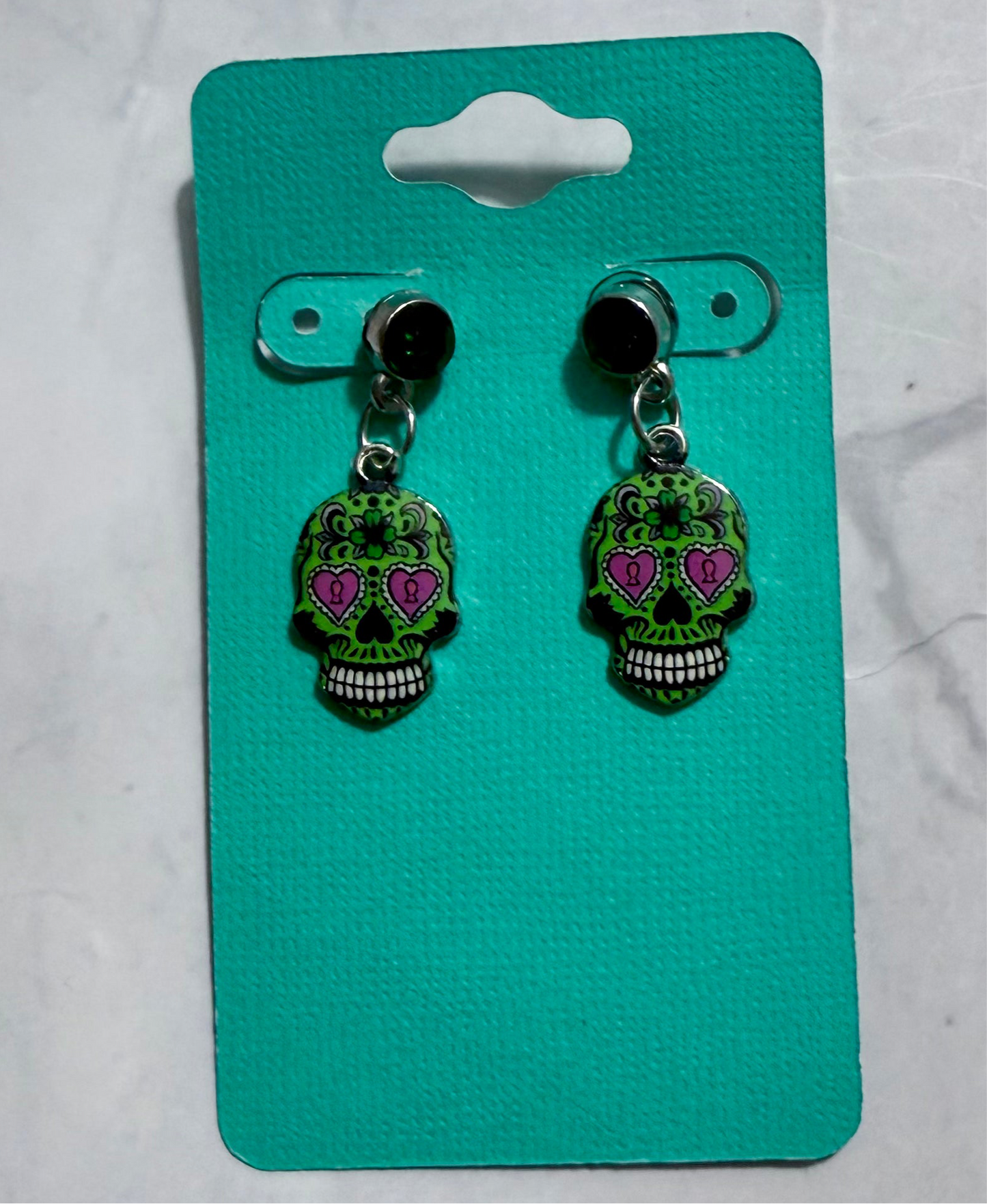 Green/Pink Sugar Skull Dangle