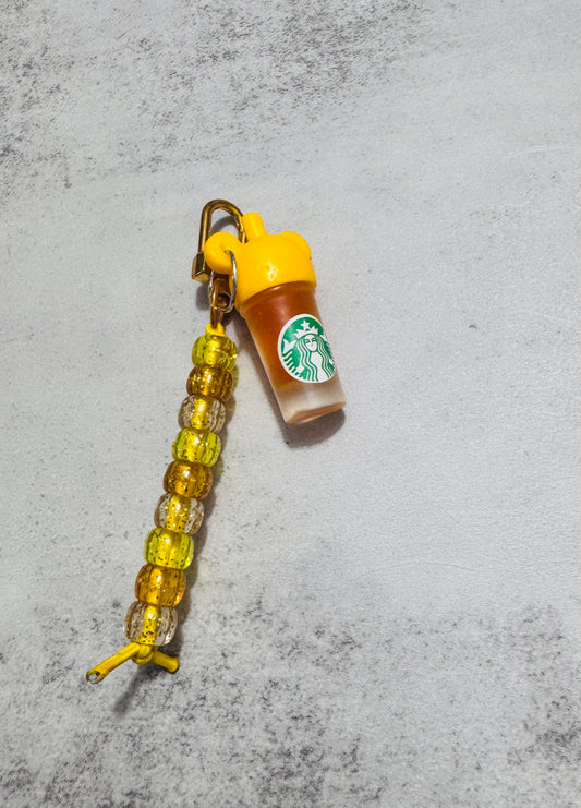 Yellow coffee  beaded Keychain
