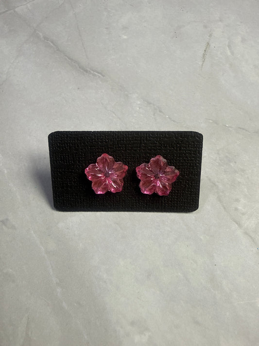 Pink Crystal Flower Stud Earring