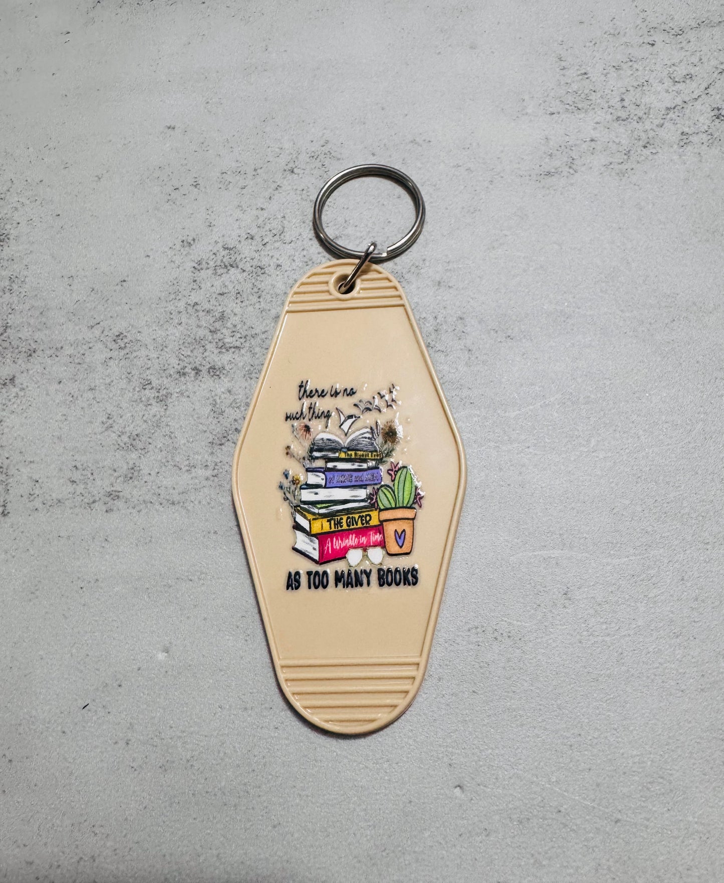 Too Many Books Motel Keychain