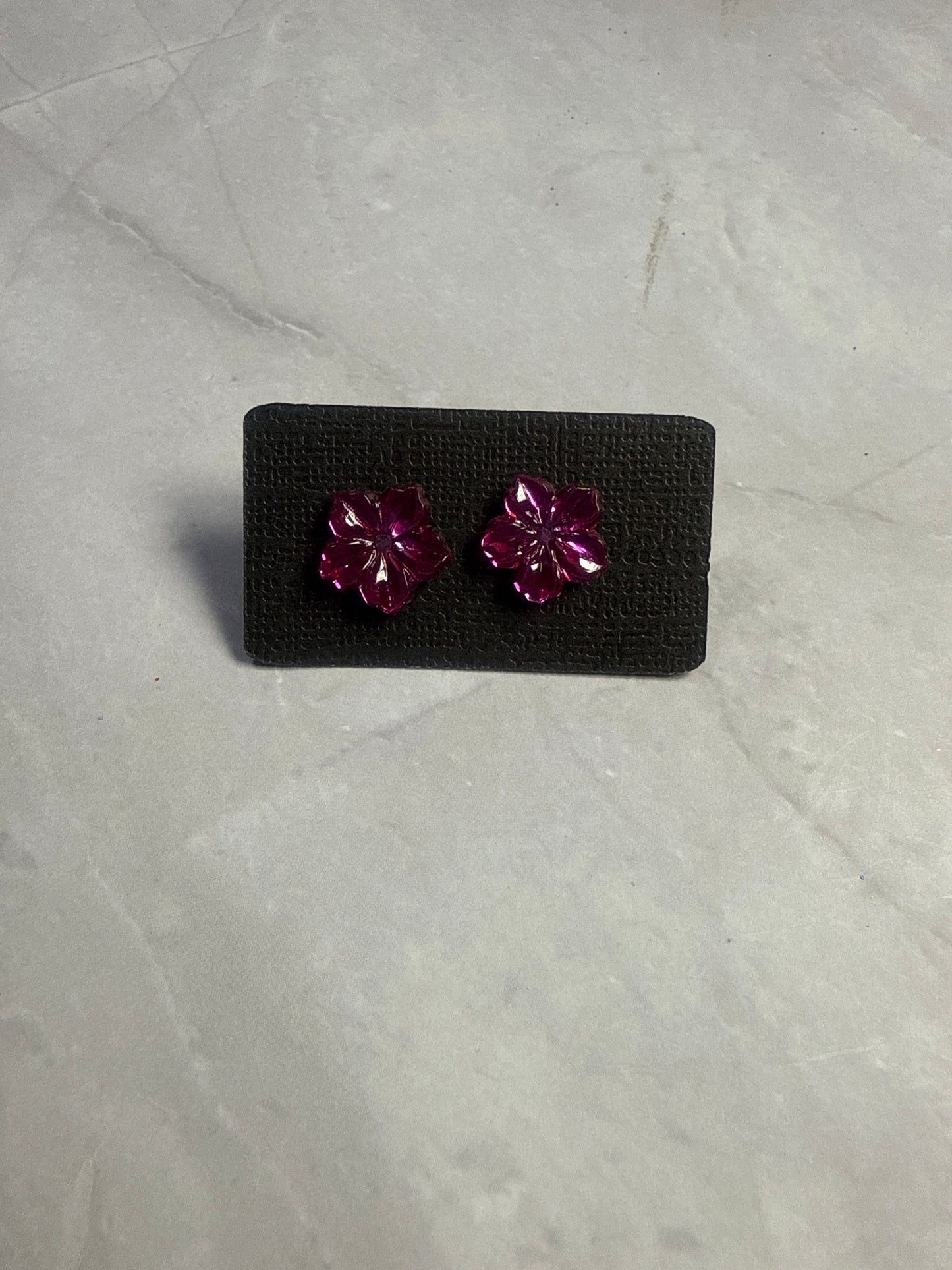 Dark Pink Crystal Flower Stud Earring