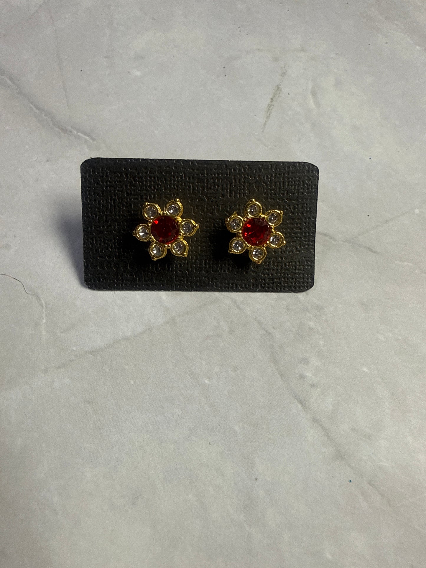 Red and Clear Flower Stud Earring