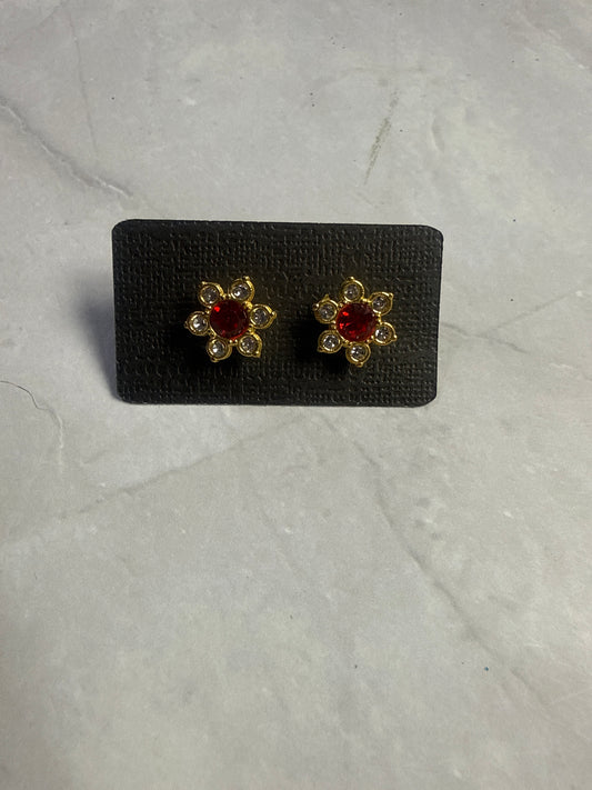 Red and Clear Flower Stud Earring
