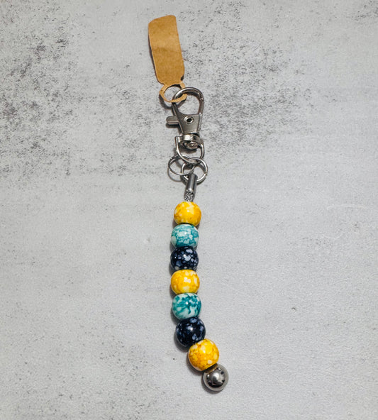 Yellow blue black beaded Keychain