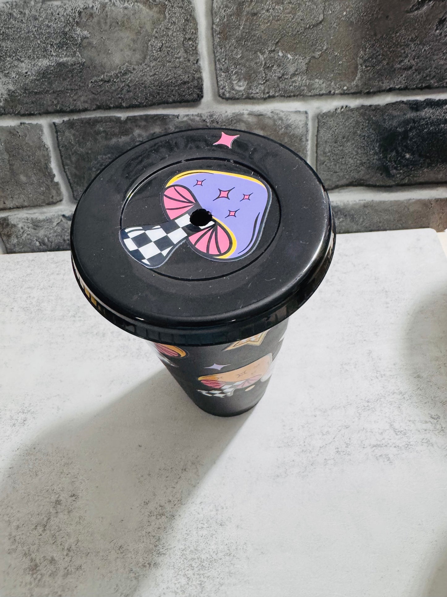 24 ounce cold cup- checkered retro