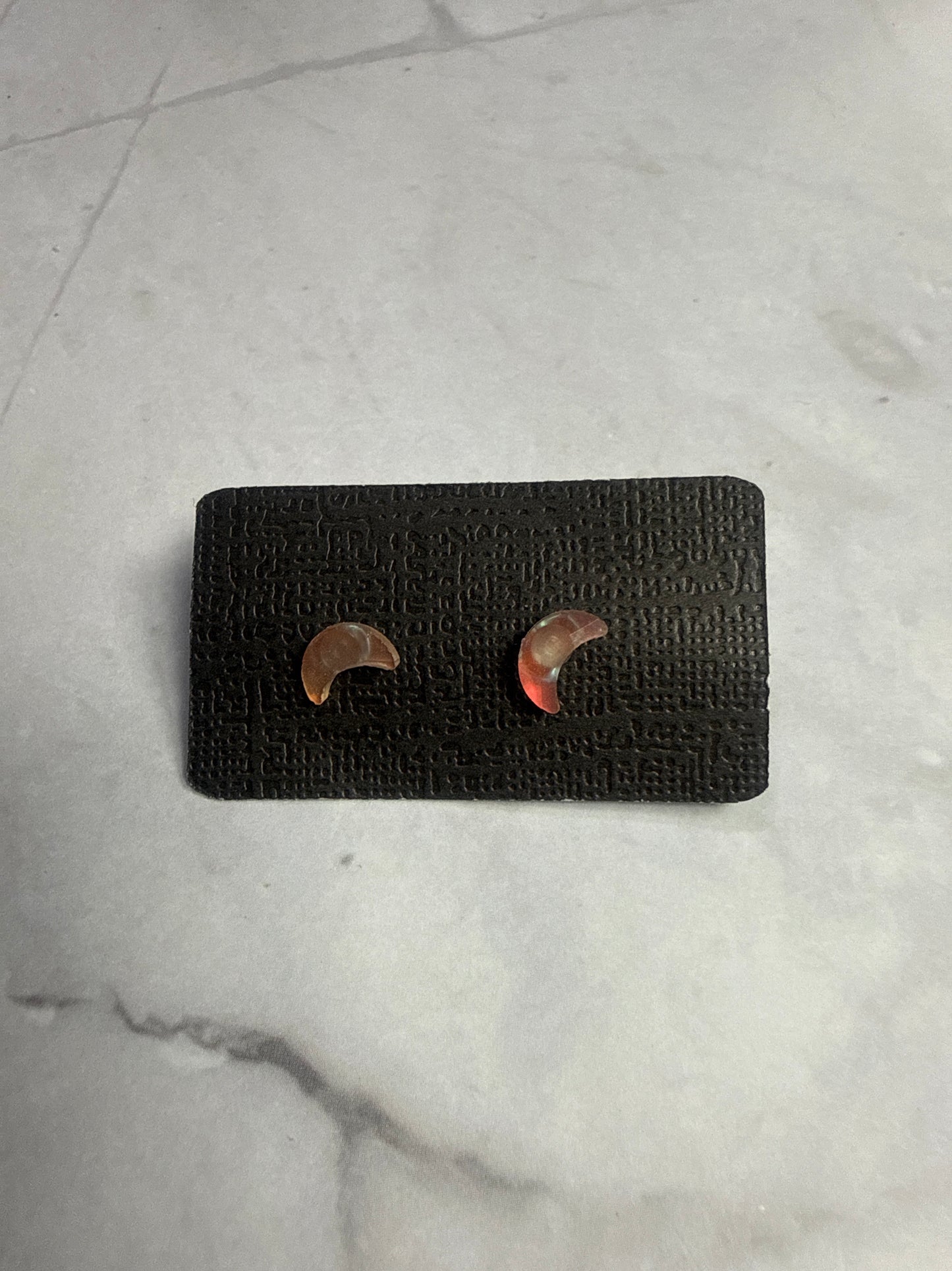 Red Iridescent Moon Stud Earrings