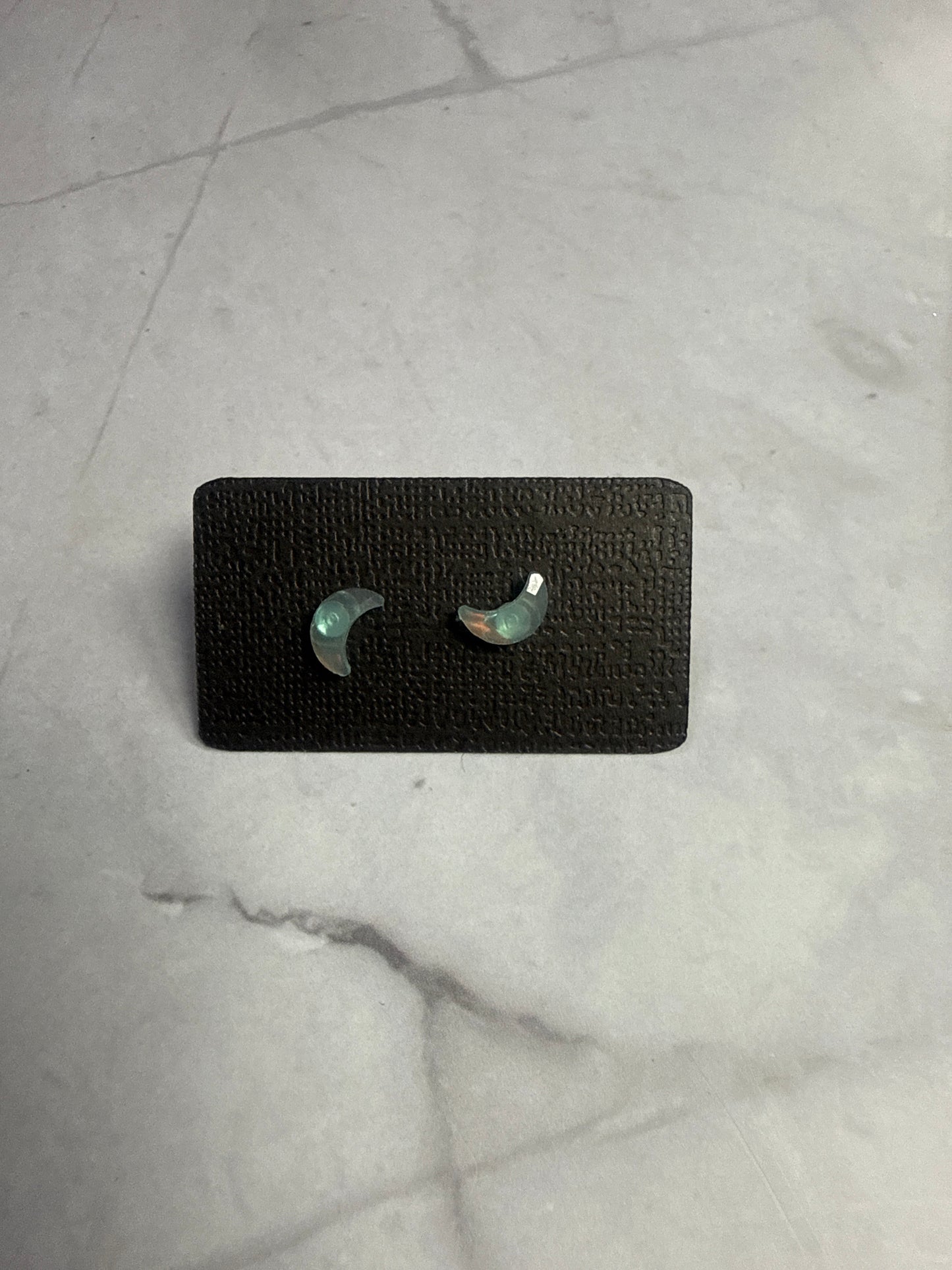 Teal Iridescent Moon Stud Earrings